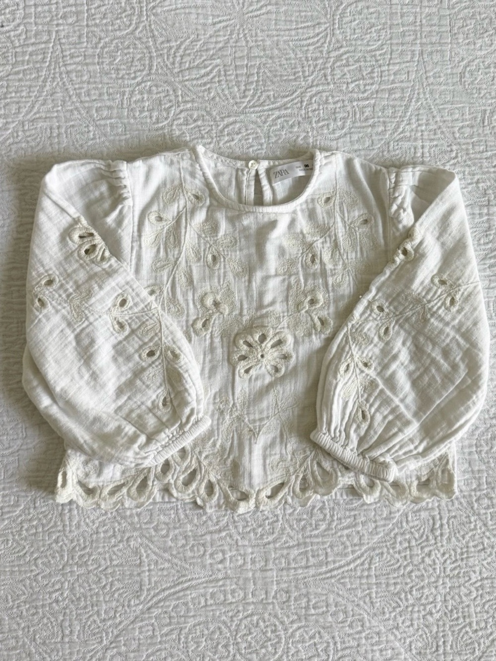 Girls Zara Cream Floral Cutwork Blouse
